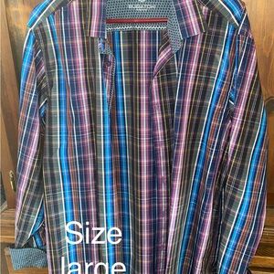 Bugatchi Multicolor Plaid Button-Down Shirt with Blue & Purple Stripes